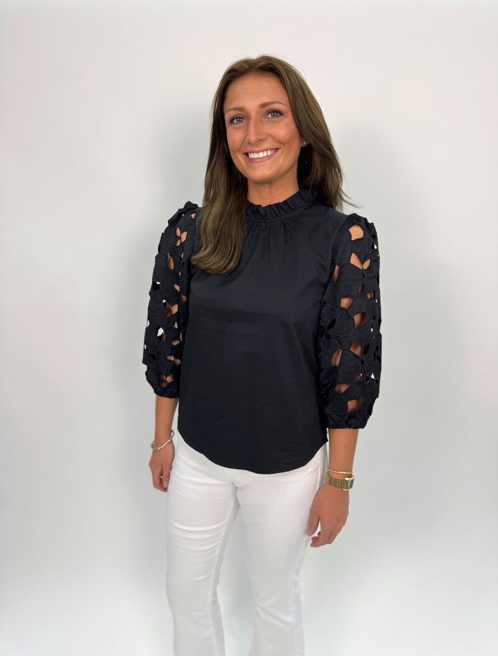 Eyelet Detail Long Sleeve Top