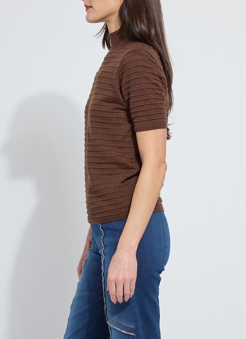 Lottie Smocked Mock Short Sleeve Sweater / Polished Wood