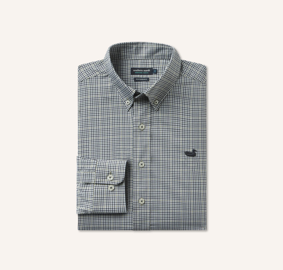 Southern Marsh Dyer Performance Gingham Dress Shirt / Navy & Dark Green