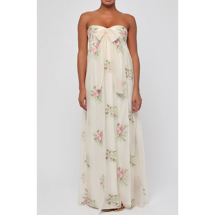 Fiona Floral Embroidery Strapless Dress