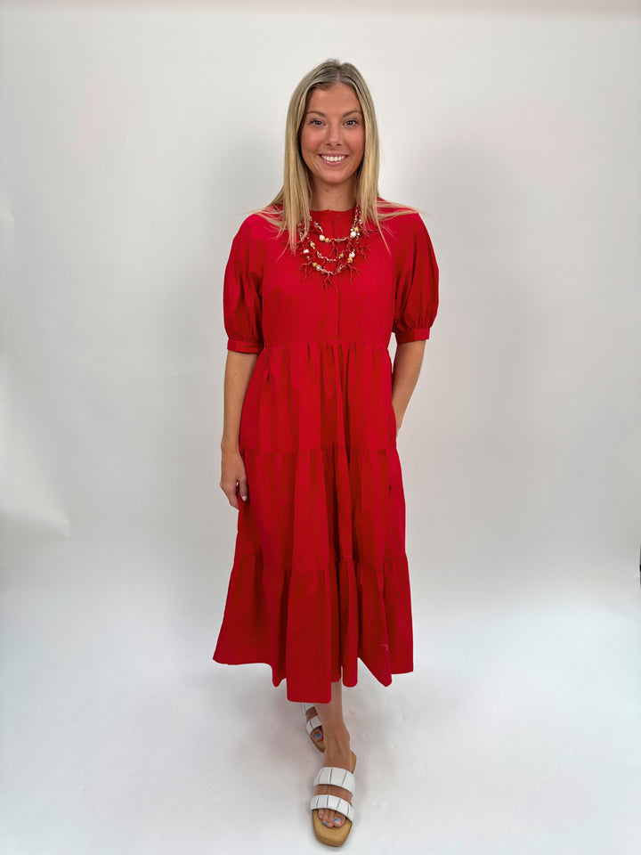 Short Puff Sleeve Midi Dress