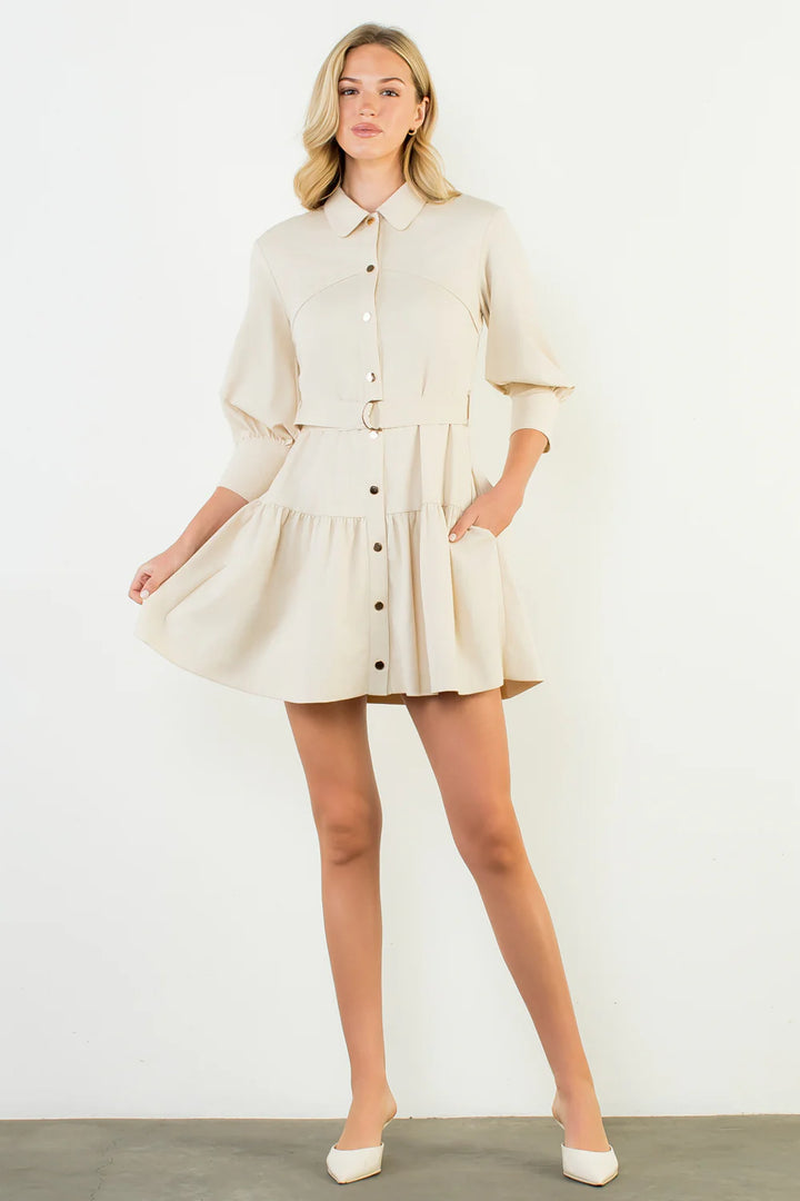 Mid Sleeve Button Up Dress