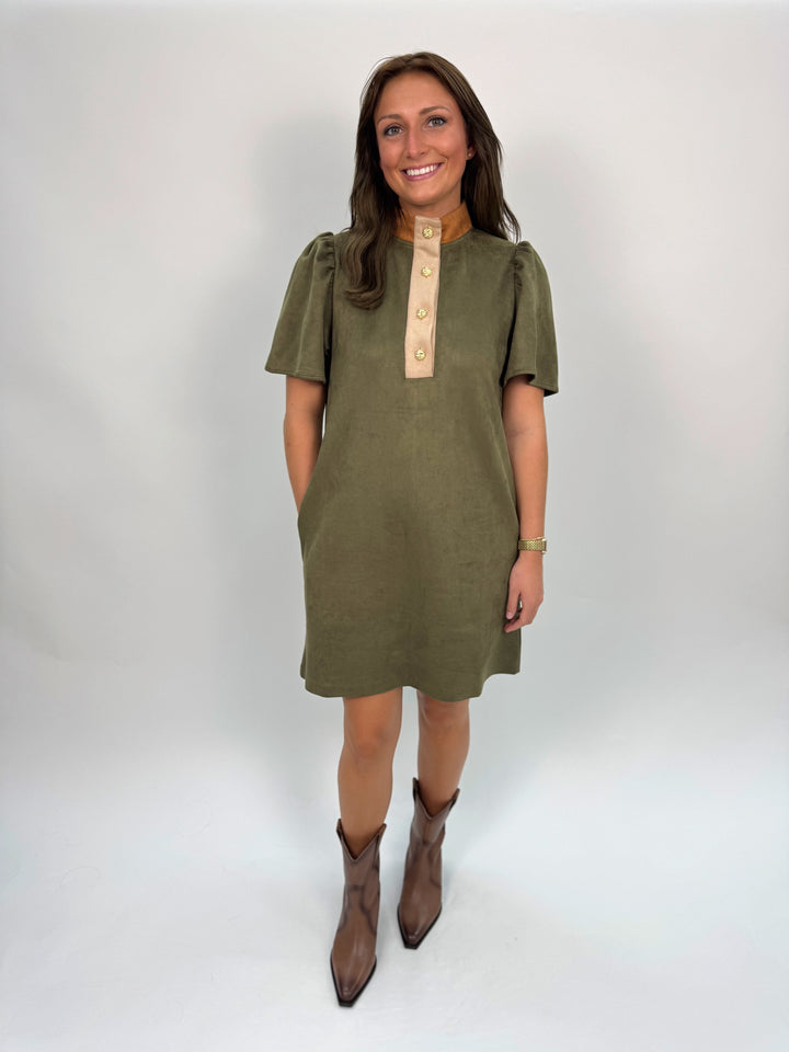 Short Sleeve Suede Dress