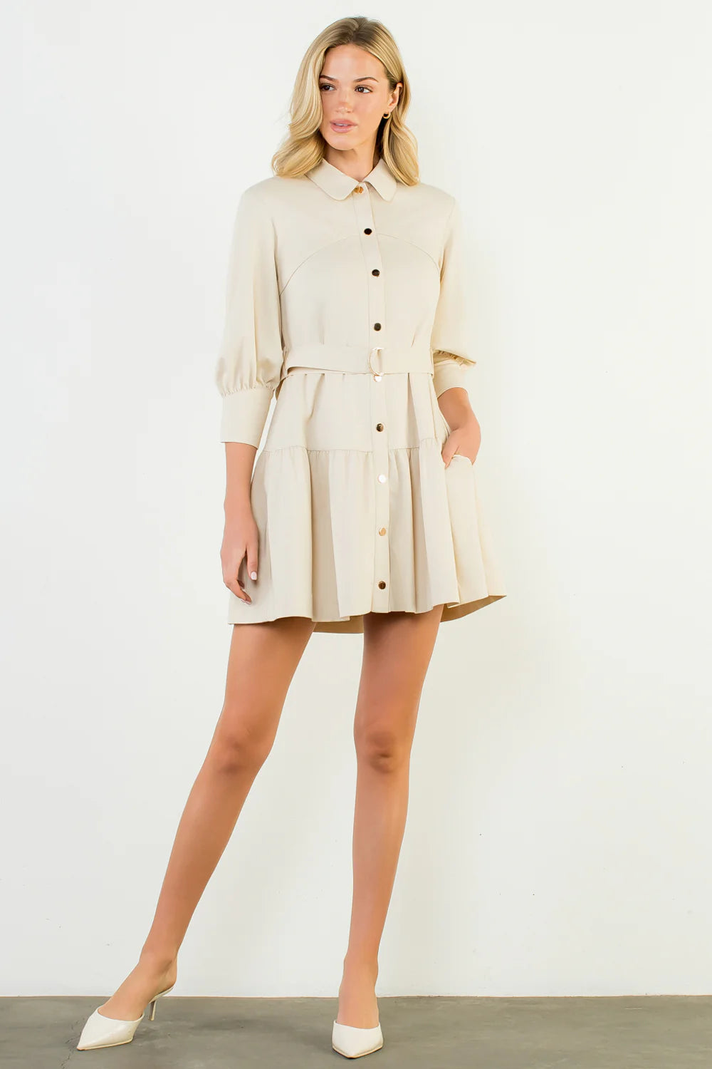 Mid Sleeve Button Up Dress