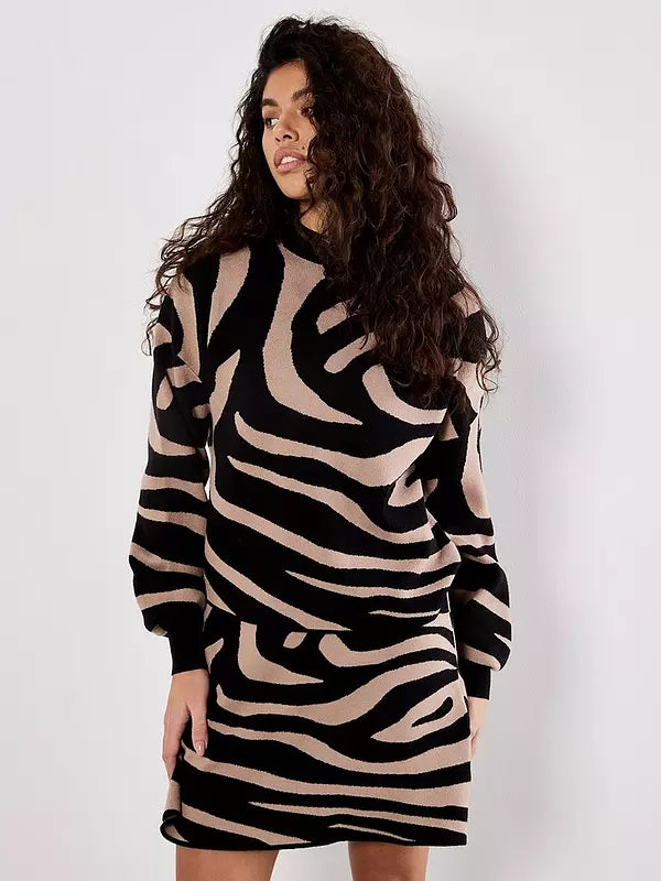 Apricot Zebra Jacquard Drop Shoulder Jumper