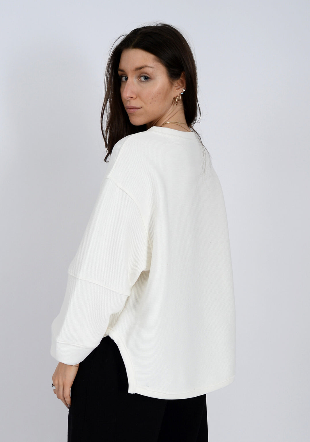 Lucina Ottoman Soft Knit Long Sleeve Top / Calla Lily