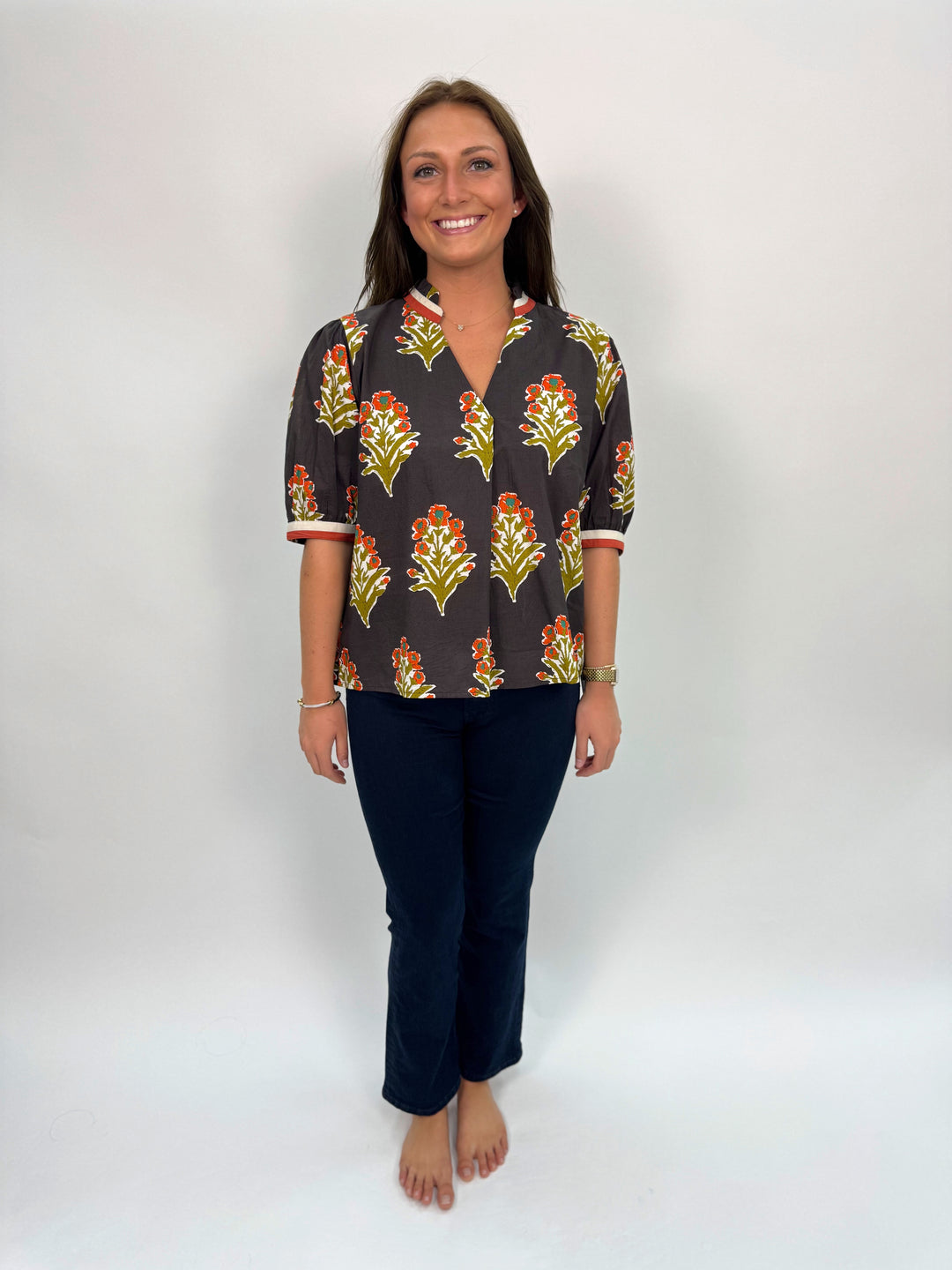 Short Sleeve Floral Detail Top