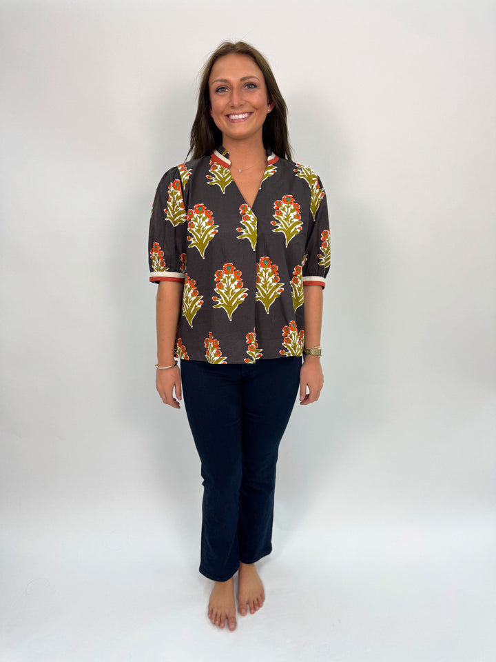 Short Sleeve Floral Detail Top