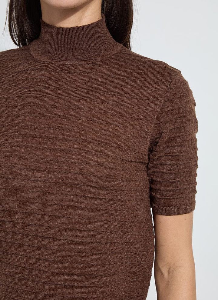 Lottie Smocked Mock Short Sleeve Sweater / Polished Wood