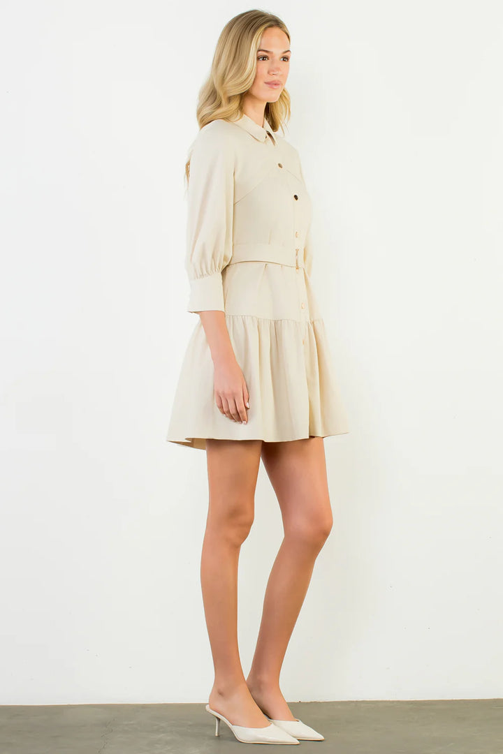 Mid Sleeve Button Up Dress