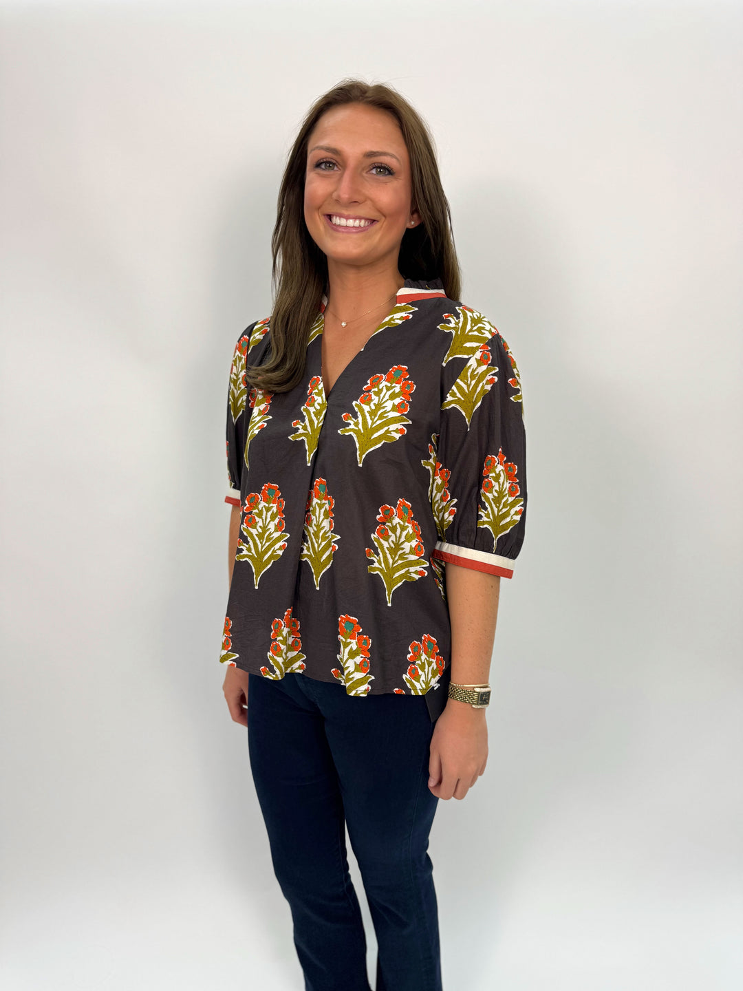 Short Sleeve Floral Detail Top