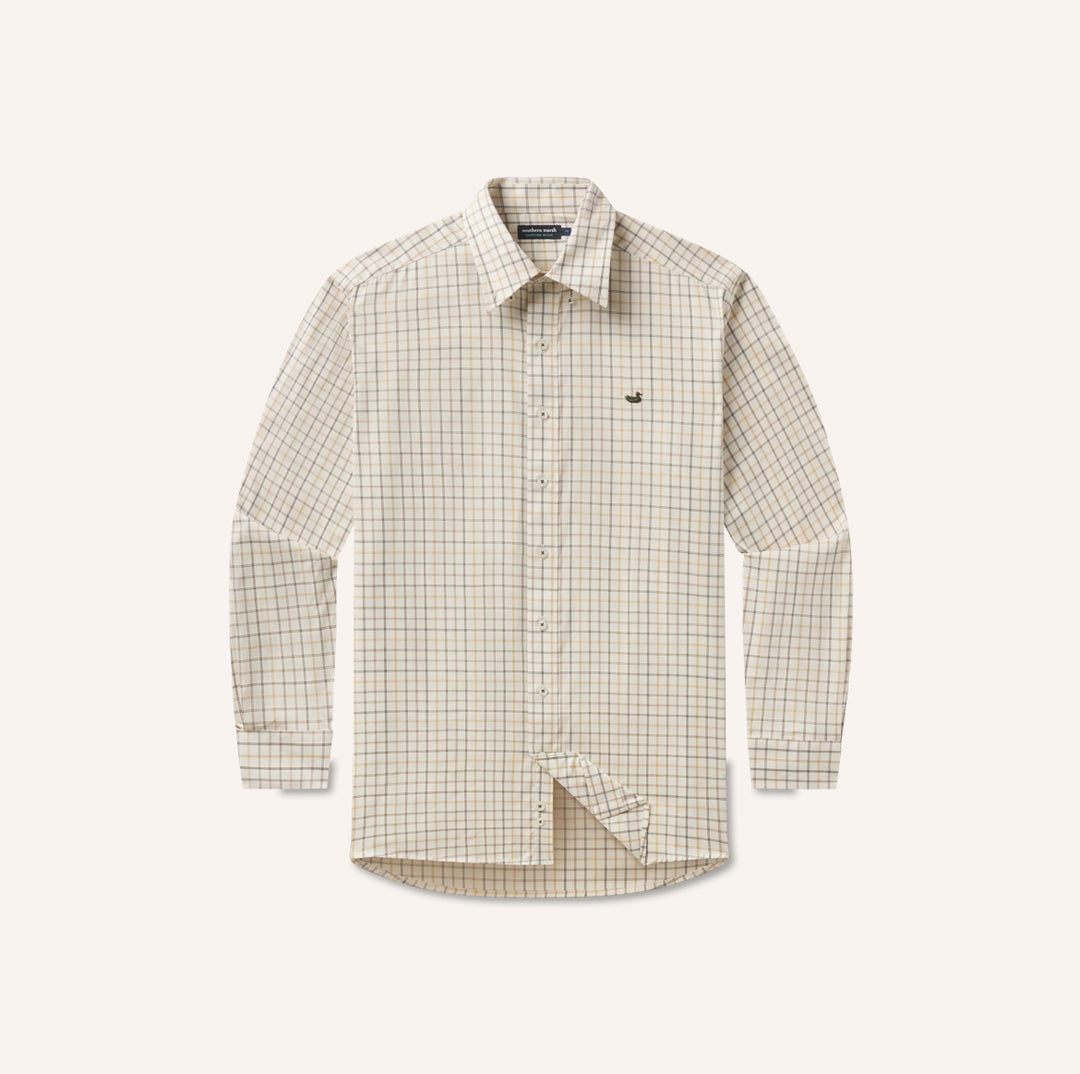 Southern Marsh Chateau Windowpane Dress Shirt- Oatmeal and Stone