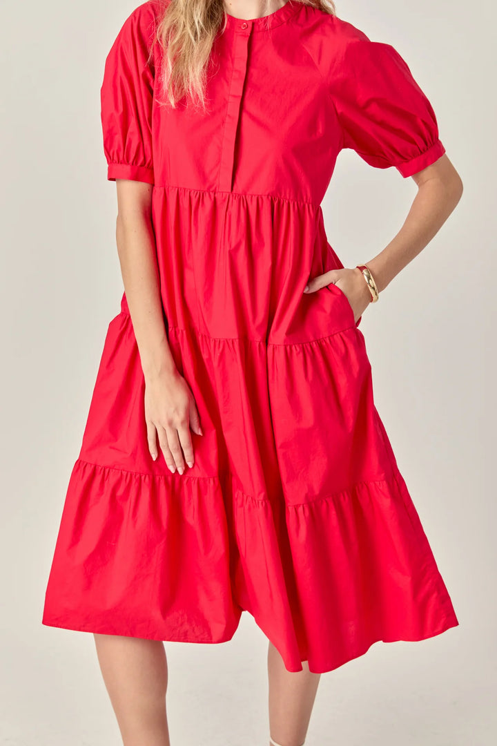 Short Puff Sleeve Midi Dress