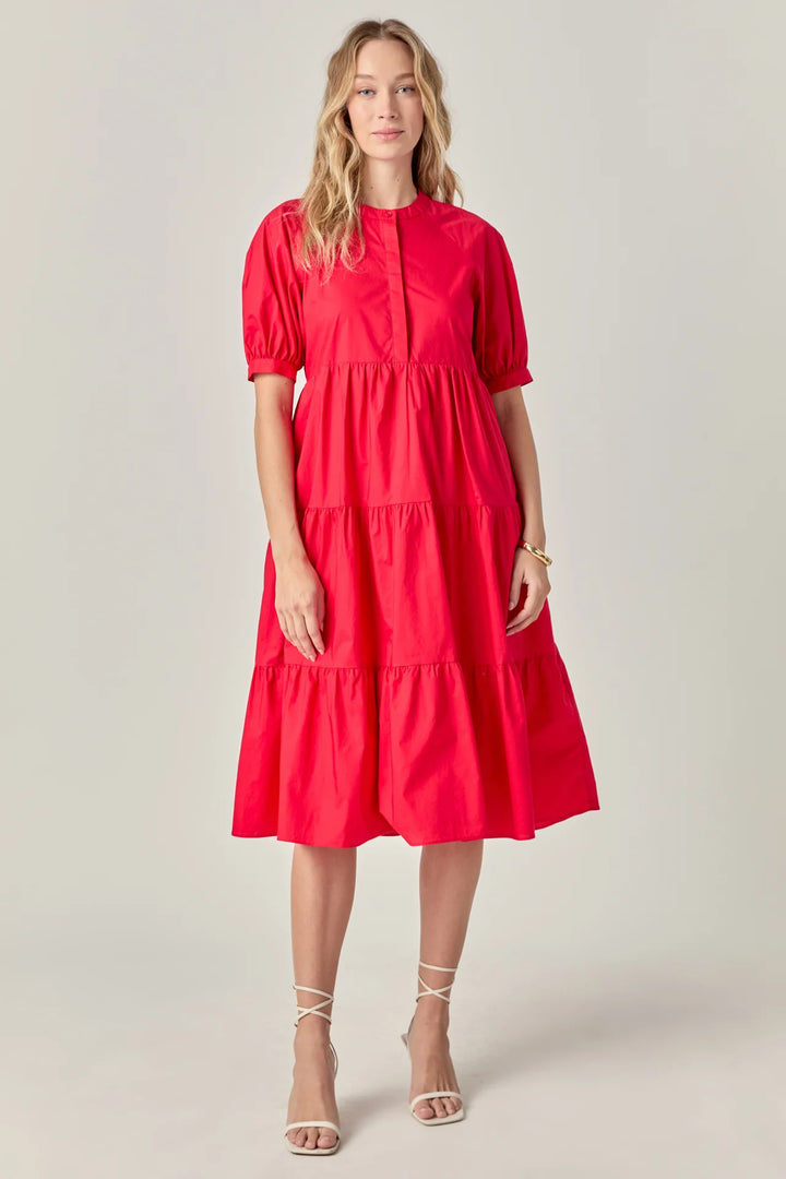 Short Puff Sleeve Midi Dress