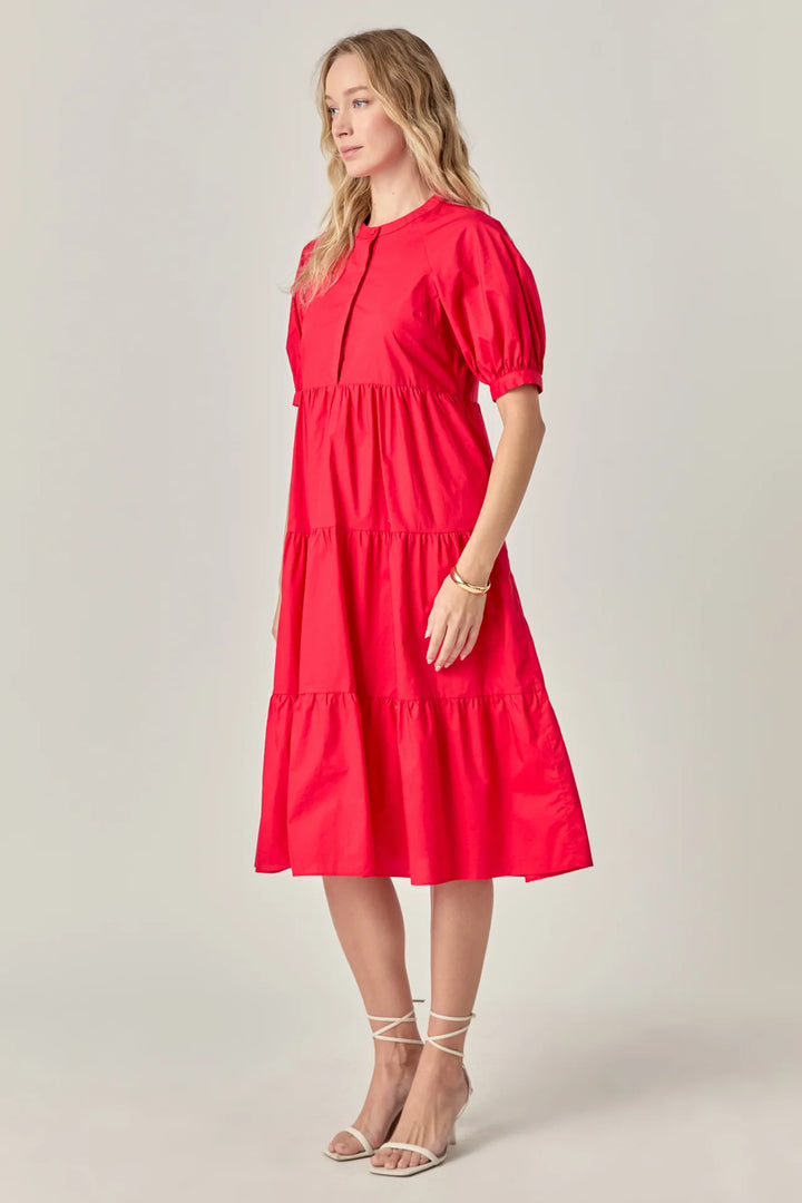 Short Puff Sleeve Midi Dress