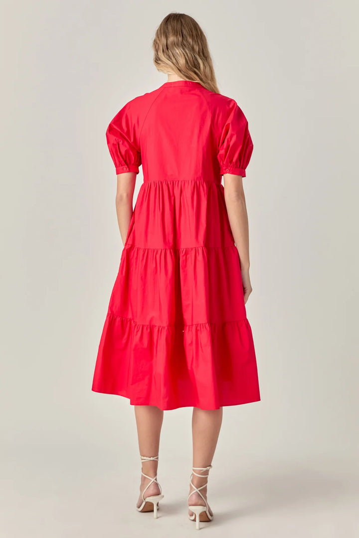 Short Puff Sleeve Midi Dress