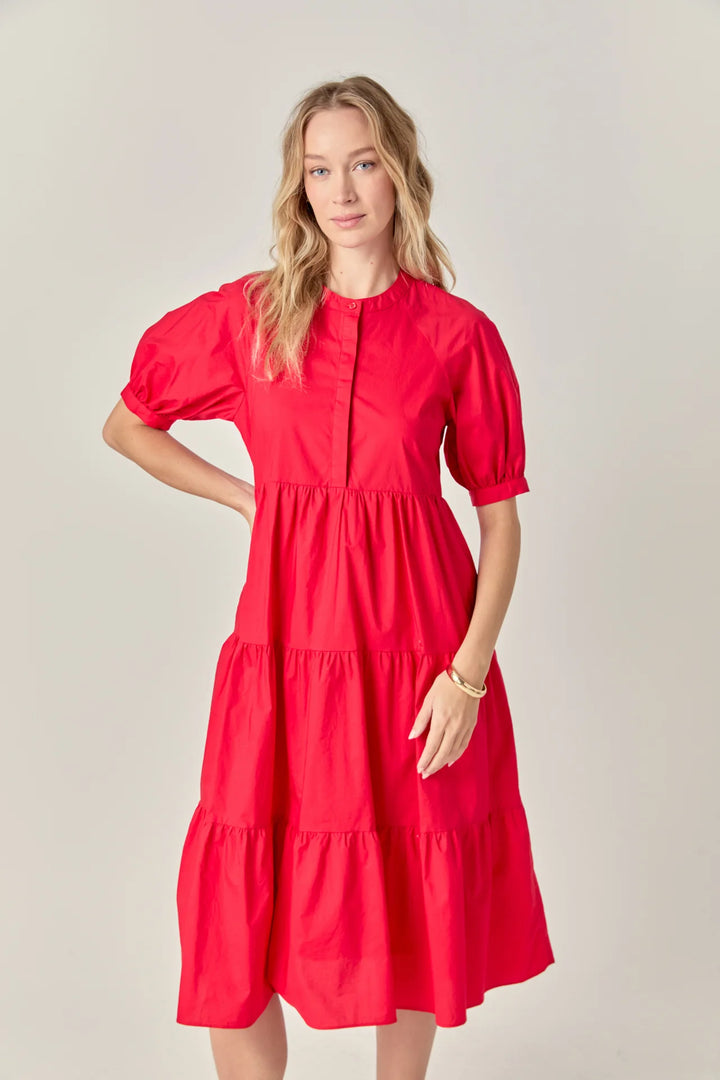 Short Puff Sleeve Midi Dress