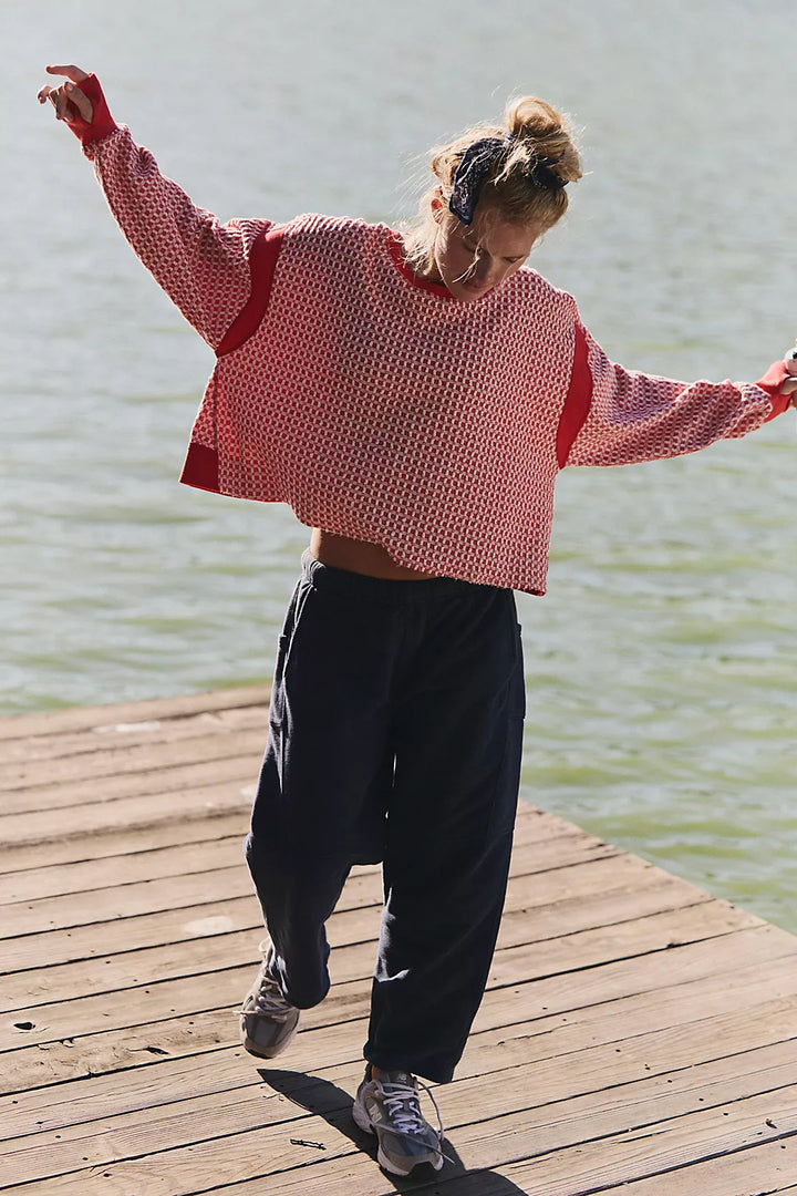 Free People My Time Textured Layer Top / Victory Red