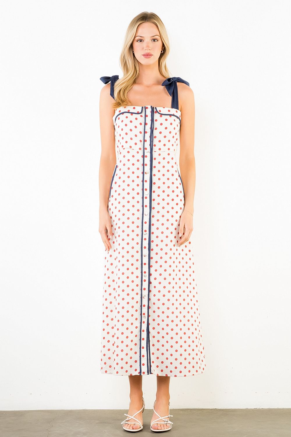Polka Dot Dress with Shoulder Strap Tie