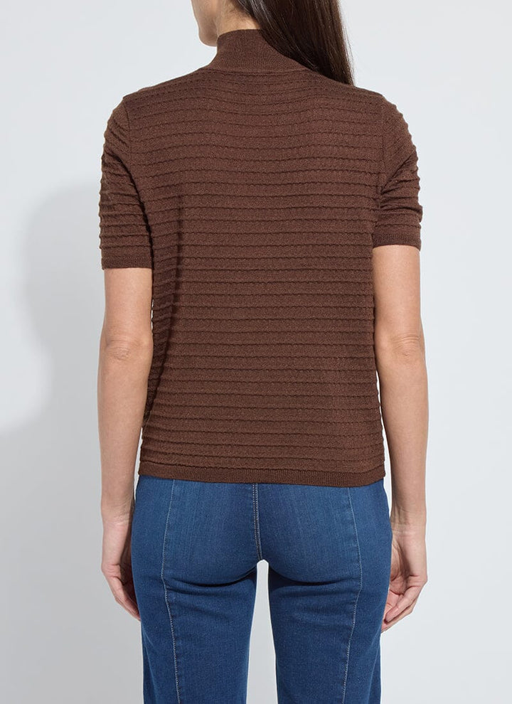 Lottie Smocked Mock Short Sleeve Sweater / Polished Wood