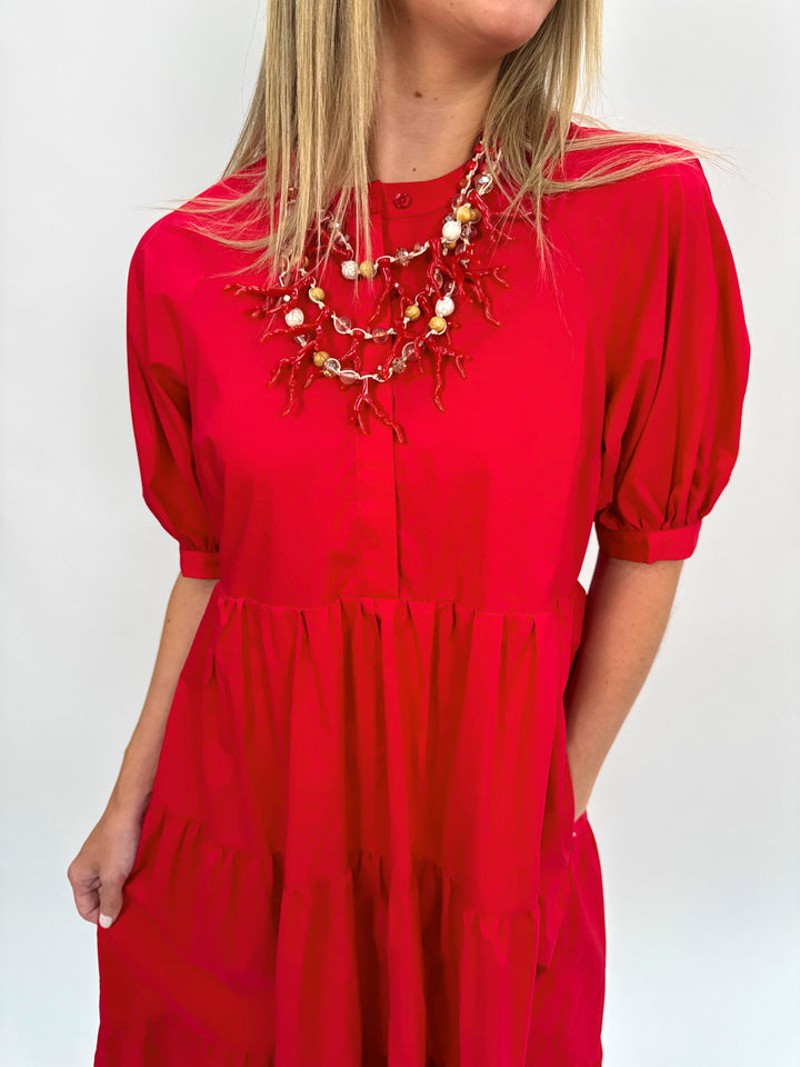 Short Puff Sleeve Midi Dress