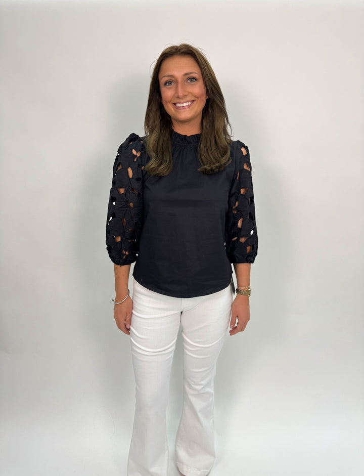 Eyelet Detail Long Sleeve Top