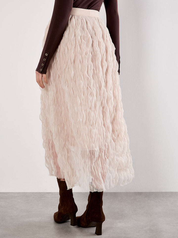 Wavy Tulle Midi Skirt