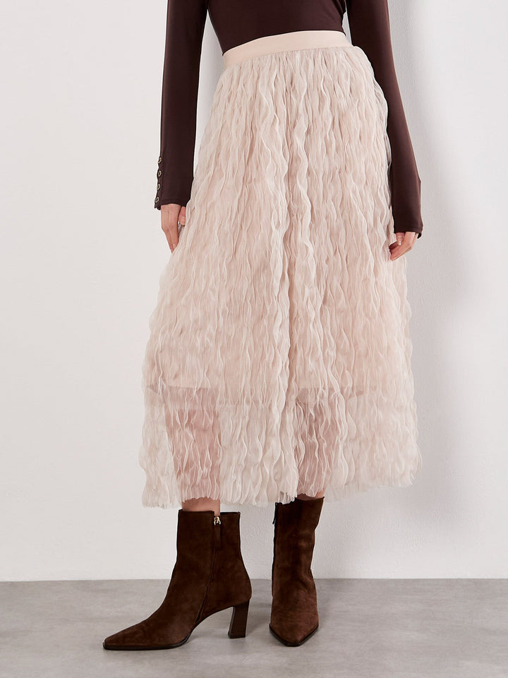 Wavy Tulle Midi Skirt