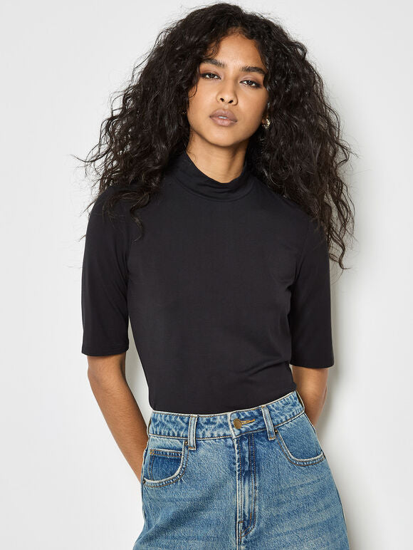 Lyocell Mock Neck Half Sleeve Top