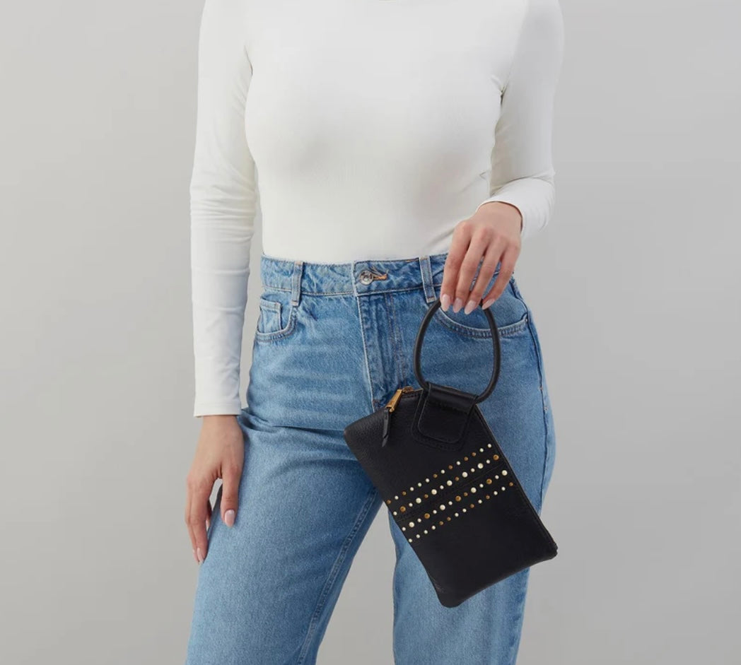 Sable Wristlet Pebbled Black with Studs