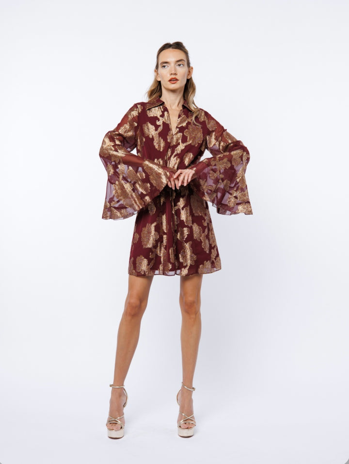 Cascade Bell Sleeve Mini Dress