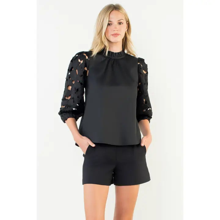 Eyelet Detail Long Sleeve Top