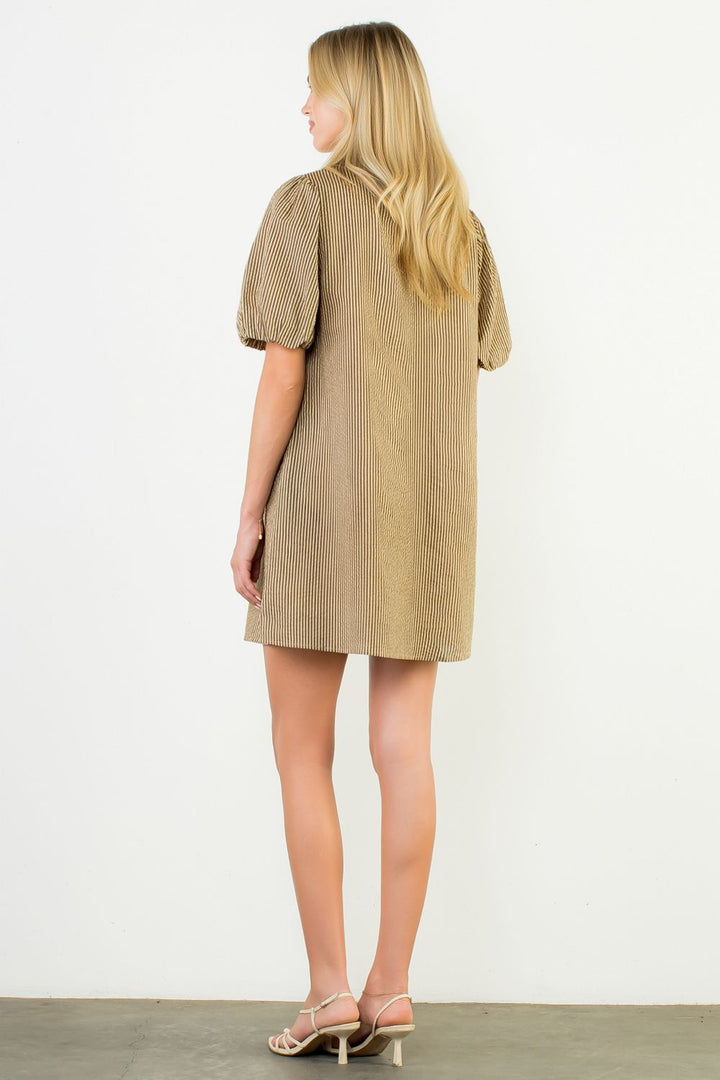 Puff Sleeve Striped Button Up Dress