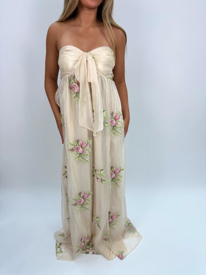 Fiona Floral Embroidery Strapless Dress