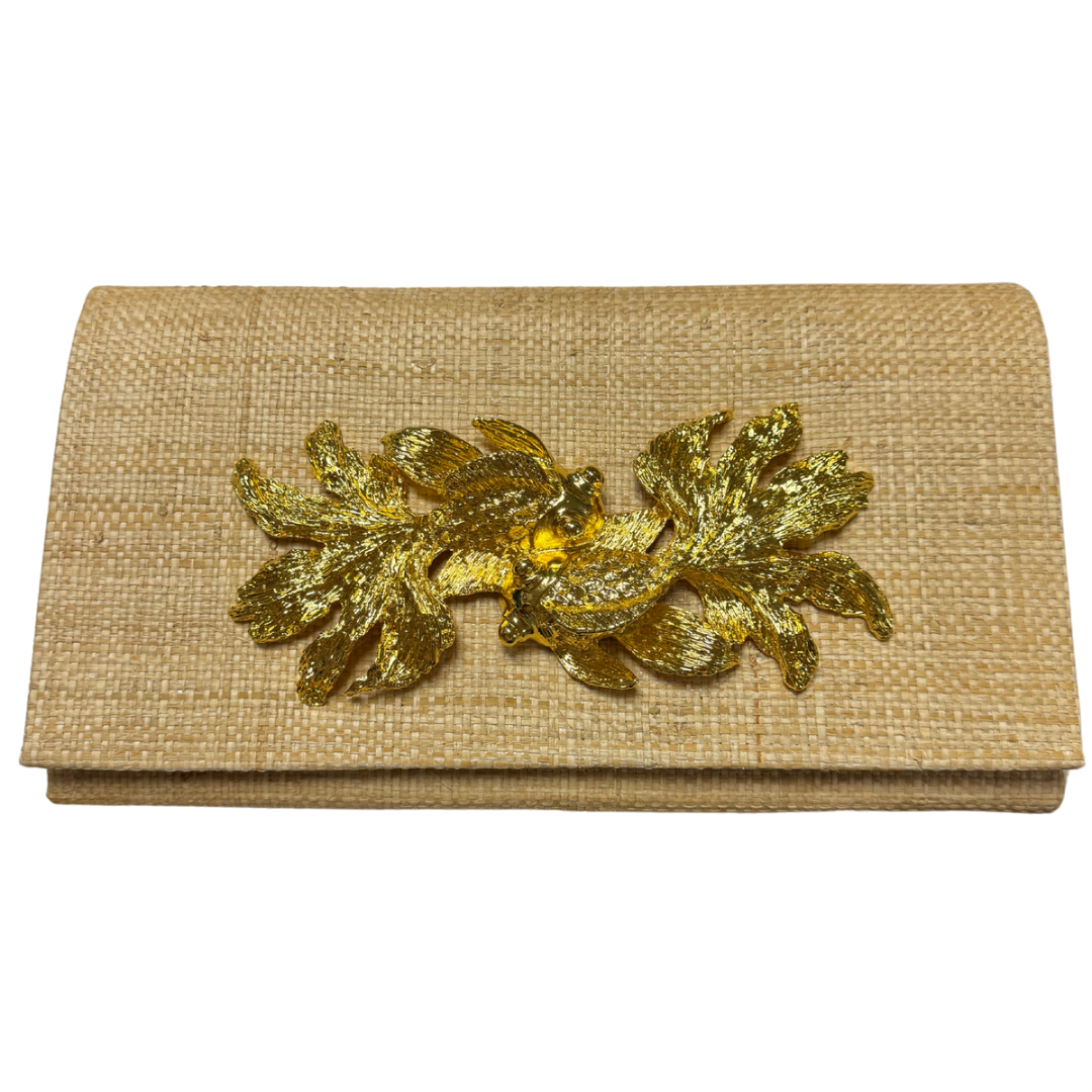 Dark Grasscloth Clutch with Koi
