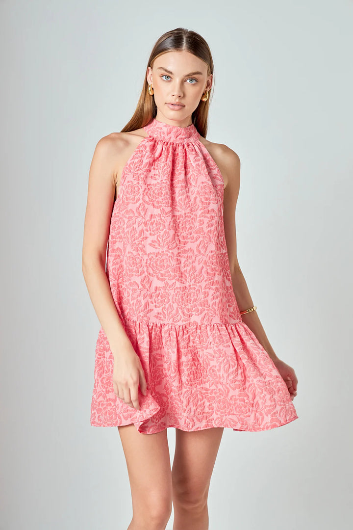 Jacquard Mock Neck Mini Dress