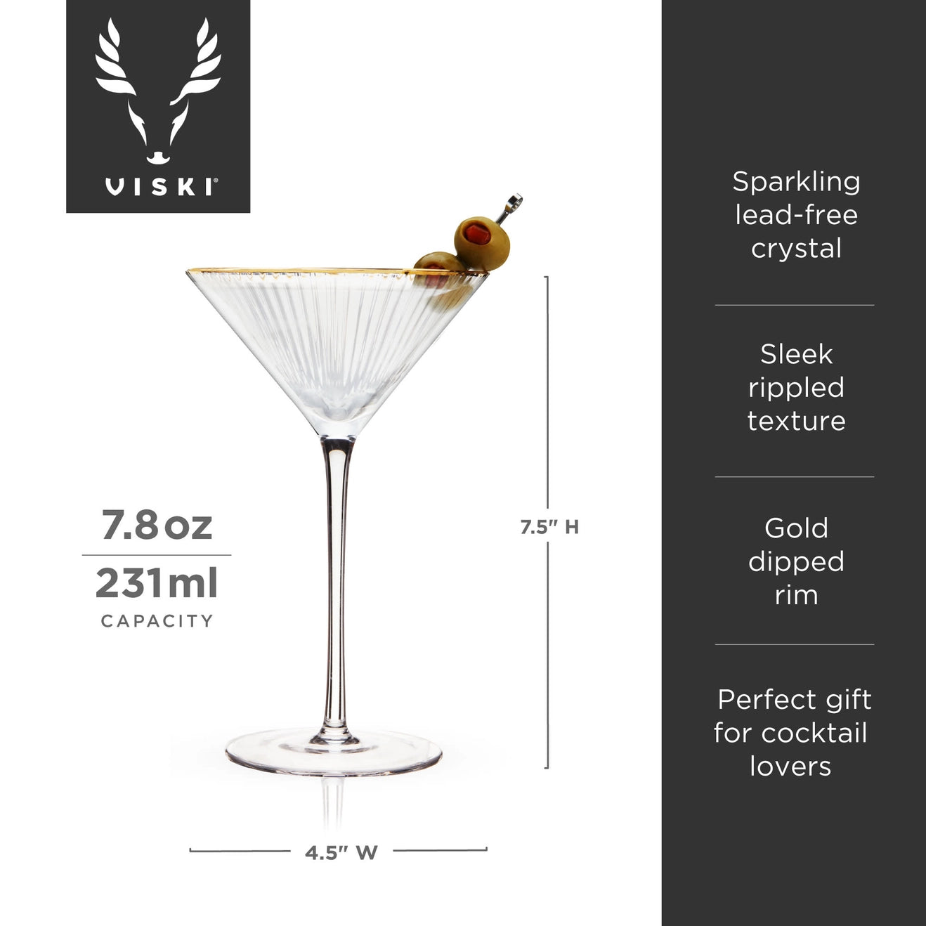 Gold-Rimmed Crystal Martini Glasses - Set of 2