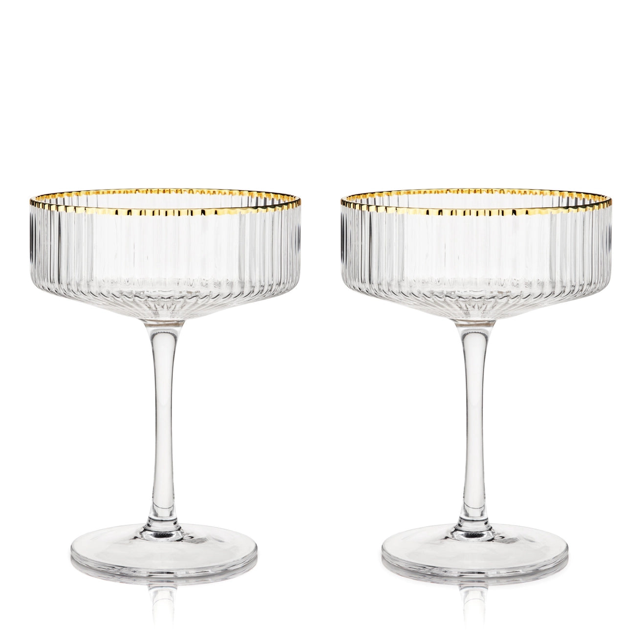Gold-Rimmed Crystal Coupe Glasses - Set of 2