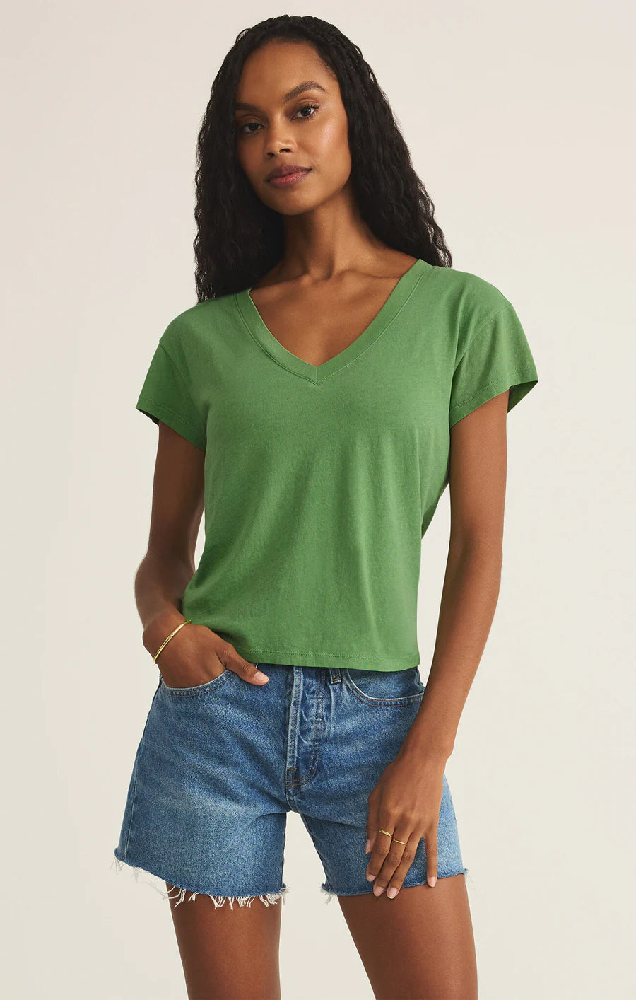 Modern V-Neck Tee in Lawn Green