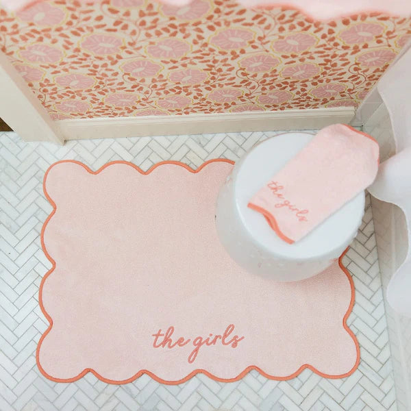 Ballet Pink Scalloped Bath Mat | Coral Piping