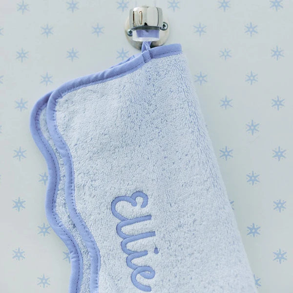 Light Blue Scalloped Washcloth | French Blue Edge - Set of 2