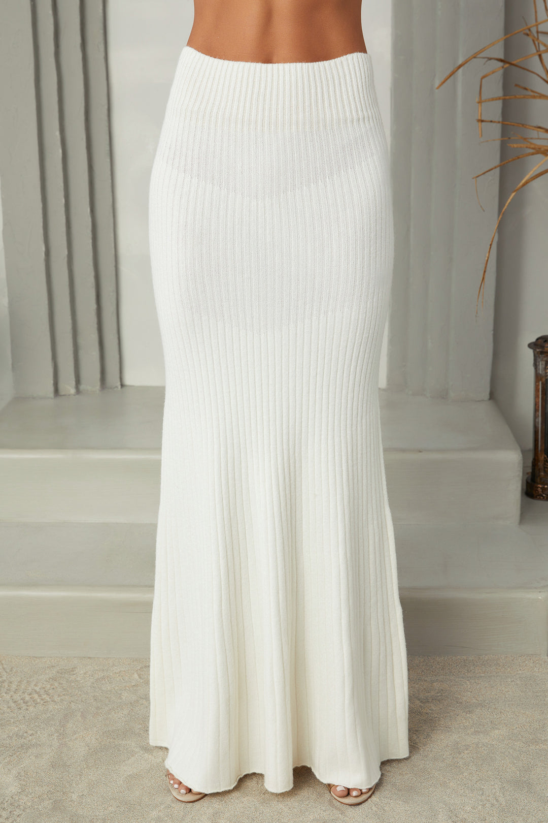 Italian Rib Knit Maxi Skirt Panna Cotta
