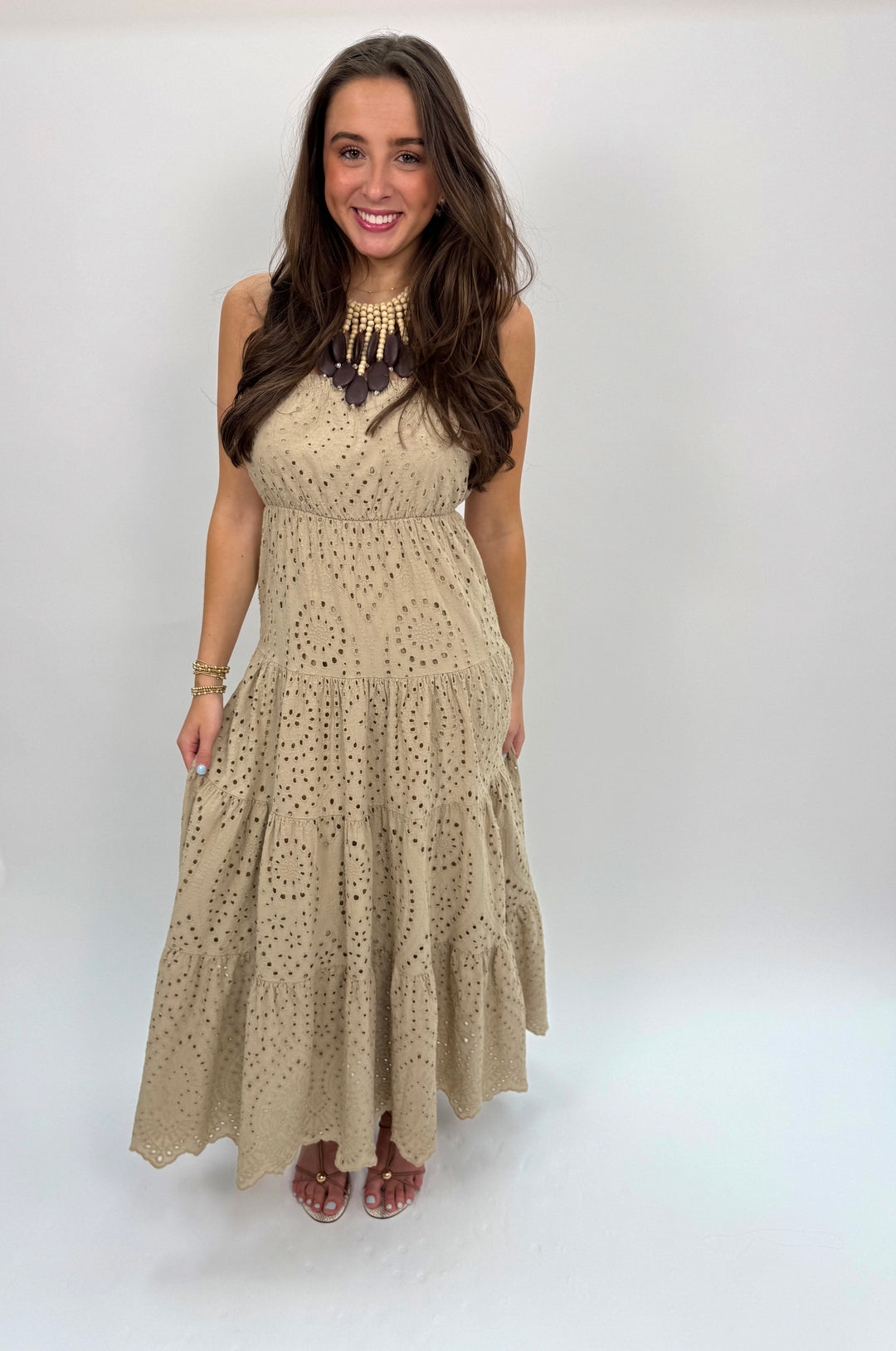 Strapless Eyelet Tiered Dress