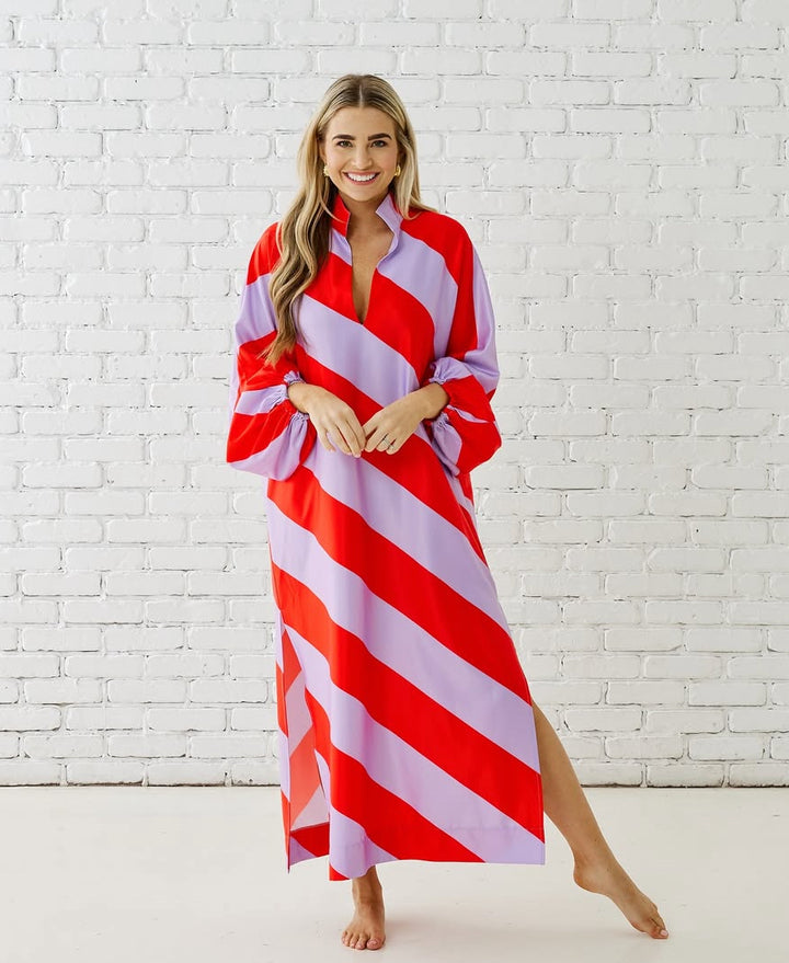 Caryn Lawn Coco Caftan- Lavender/Red