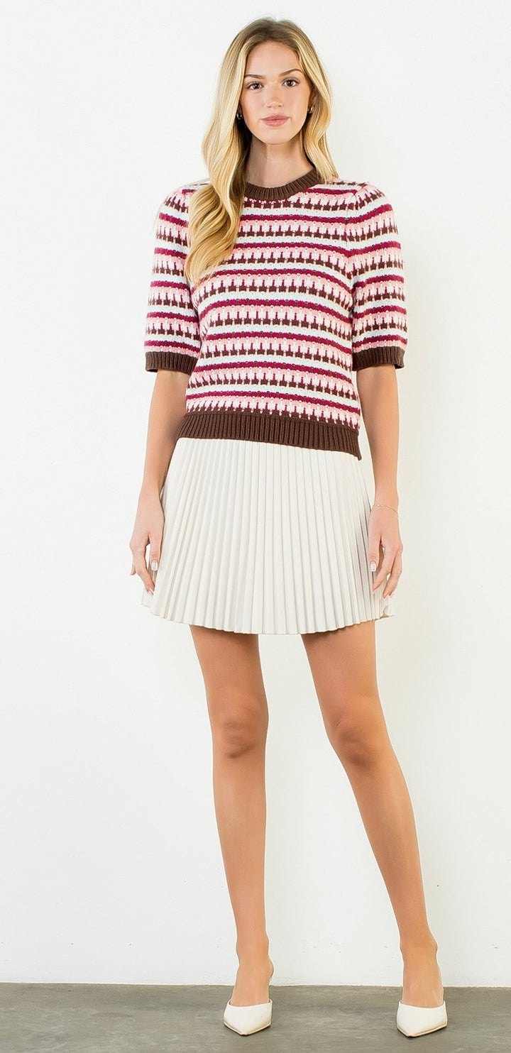 Short Sleeve Knitted Top | Brown