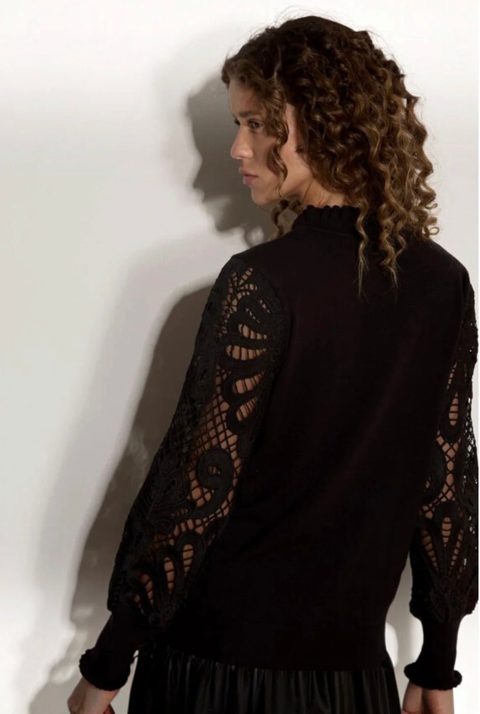 Guipure Lace &amp; Mesh Arm Jumper