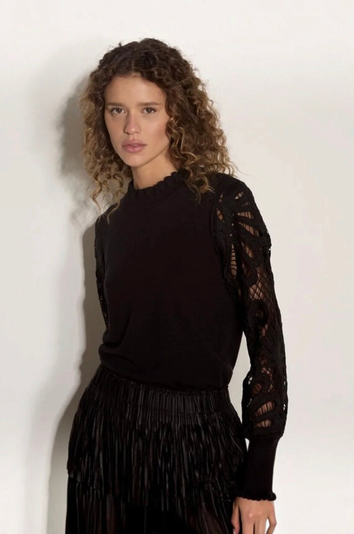Guipure Lace &amp; Mesh Arm Jumper