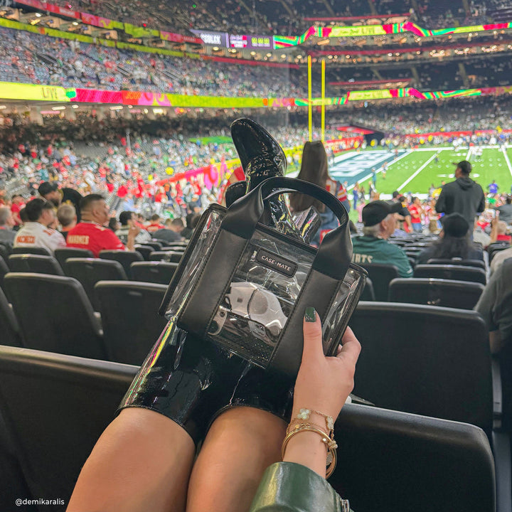 Stadium Tote with Strap | Black and Clear