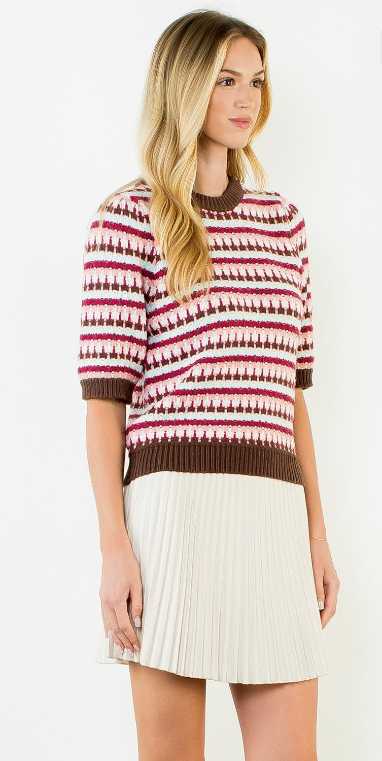 Short Sleeve Knitted Top | Brown