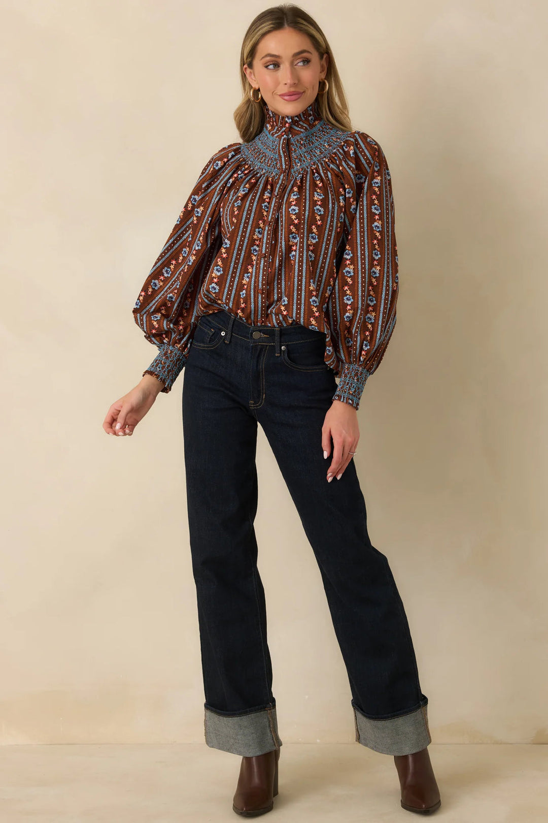 Prosperina Bedford Smocked Blouse | Fireside Floral